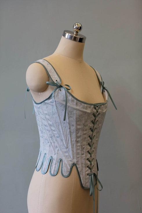Baby Blue Jacquard Medieval Corset with Satin Bows Plus Size